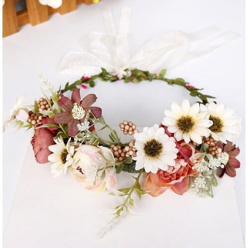 Bohemian Garland Hairband Bride Wedding Flower Crown Hair Wreath Floral Headband Romantic Beach Party Hair Accessories for Girls