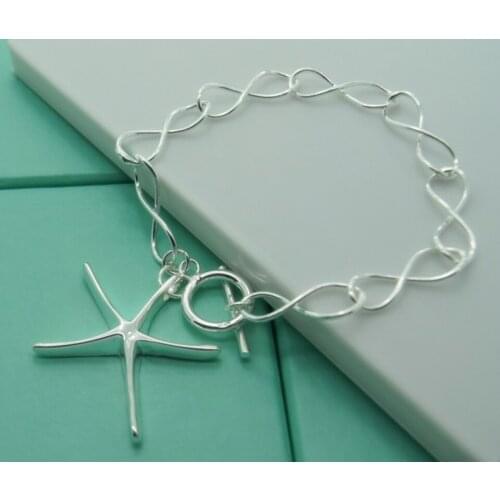 Big starfish Pendant Bracelet For Women 925 Silver Hollow Chain Bracelet Fashion Party Gift