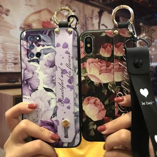 For Girls Soft Case Phone Case For OPPO A52/A72/A92 Back Cover Lanyard Dirt-resistant Flower Soft