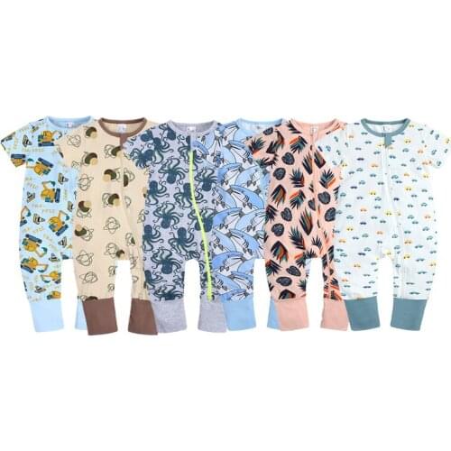Double Zipper Baby Girl Boy Romper Pajamas Short Sleeve Geometry Cotton For Newborn Toddler Jumpsuit Baby Clothes 3-24 Months