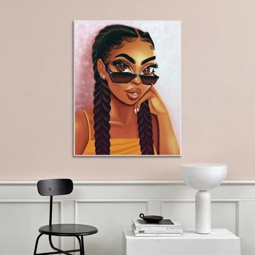 Girls Room Decoration Pictures Canvas Print Sunglasses Girl Wall Painting Cuadros Pink Cartoon Figure Posters and Prints Mural
