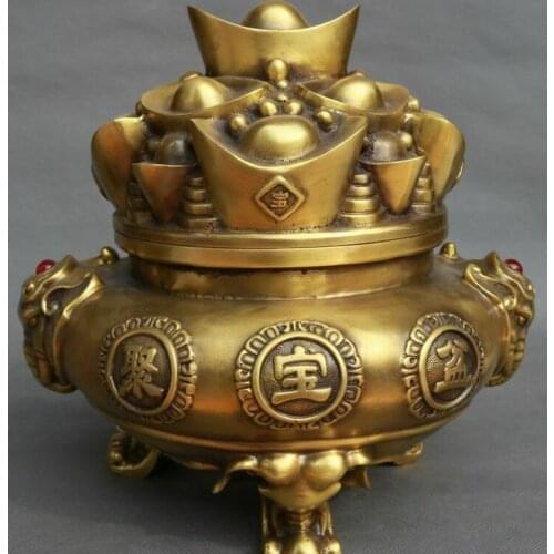 China Pure Bronze Yuanbao Money Elephant Head Incensory Incense Burner Censer