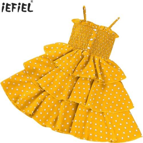 Girls Summer Dress Chiffon Princess Dress Kids Sleeveless Polka Dot Suspender Dress Wedding Birthday Party Flower Girl Dresses