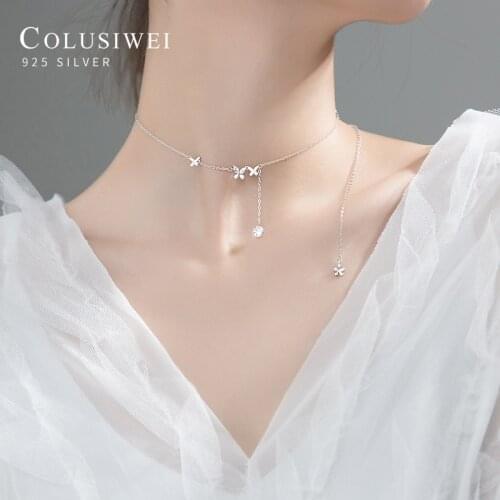 Colusiwei Fashion 925 Sterling Silver Tassel Zircon with Sweet Cute Butterfly Chokers Necklace for Women Fine Jewelry Girl Gift
