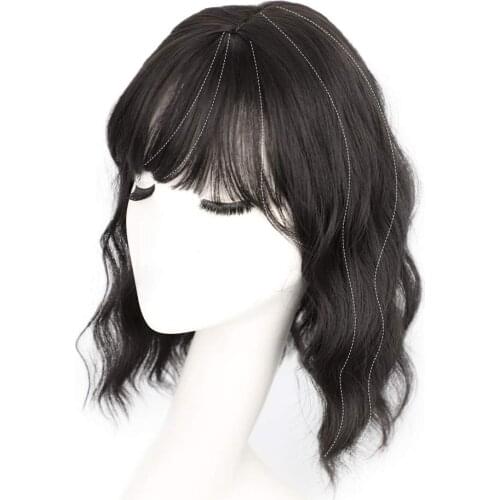 Vigorous Synthetic Hair Pieces Clip in Hair Pieces Wig 3 Clip Water Wave Hair With Bangs Fake Hair Hairpiece For Women