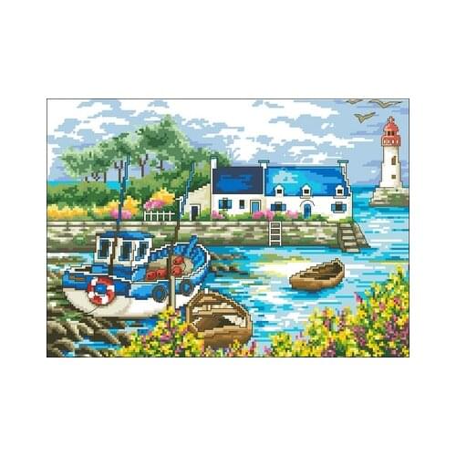 Port Scenic Ship Needlework,For Embroidery,DIY 14CT Unprinted Arts Cross stitch kits Set Cross-Stitching Home Decor