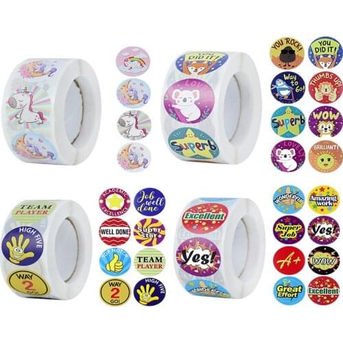 500pcs Round Reward Stickers For Kids Children Cute Animal Cartoon Unicorn Gift Label Decal For School Birthday Party Decoration