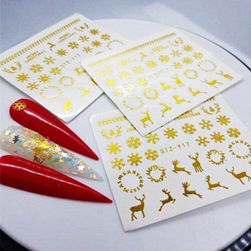 Q1QD 16 Sheets Christmas Snowflakes Deer Nail Art Stickers Bronzing Shiny Metallic Water Transfer Decals DIY Manicure Charms