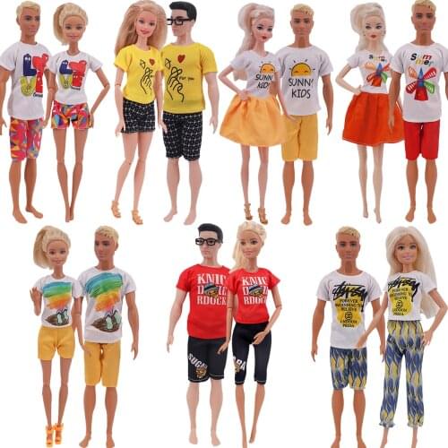 Barbies clothes 2pcs Couple outfit Point Dress Shirt Denim Grid Skirt Daily Casual Wear Accessories Barbies Doll Clothes