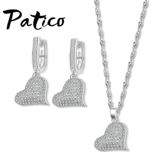 New Arrival Love Heart CZ Crystal Jewelry Sets 925 Sterling Silver Pendant Necklace Earrings Set for Women Wholesale