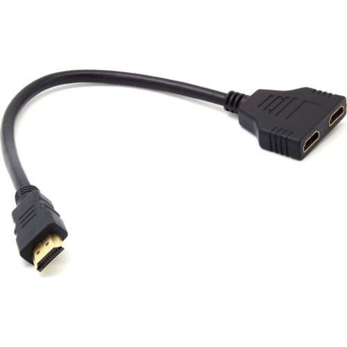 1080P HDMI-compatible Port Male to 2 Female 1 In 2 Out Splitter Cable Adapter Converter Black HDMI-compatible splitter cable