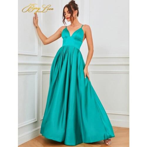 Sexy V Neck Satin Evening Dresses Spaghetti Strap Side Slit Prom Dress High Waist Evening Gowns Party Dress Robe de soiree