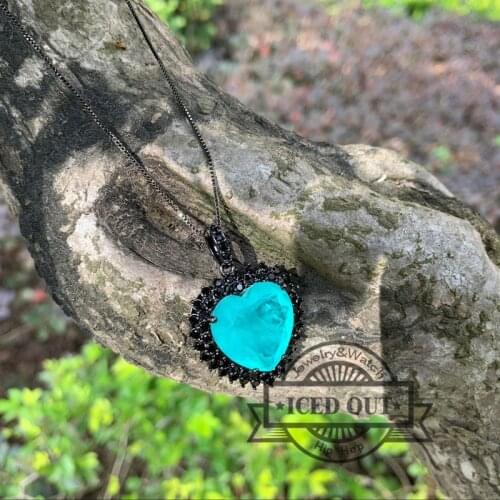 Semi joias atacado deluxo Brazil hot sell heart stone with black zirconia paved green tourmaline fusion stone jewelry