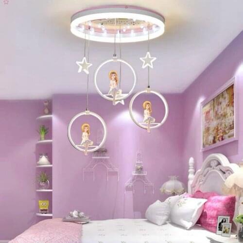 Nordic personality childrens room boy girl princess bedroom creative cartoon modern eye protection pink Pendant Lights WF