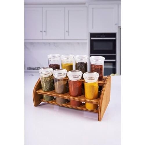 Vıpgross Spice Team 8 Piece/Wood Standing Spice Set/Silicone Lid Wooden Standing Spice