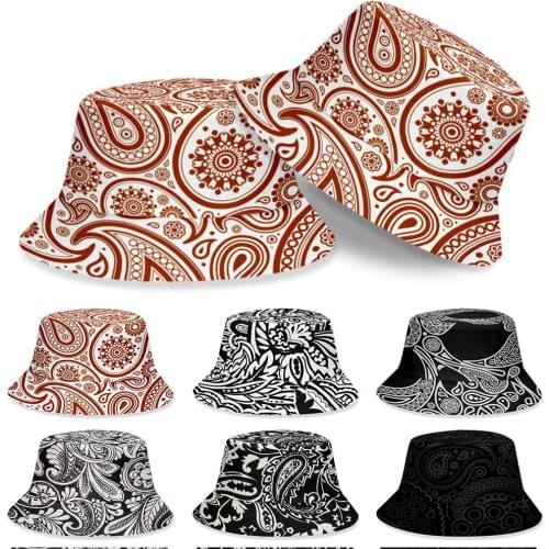 Adults Kids Vintage 3D Paisley Print Summer Outdoor Bucket Cap Fisherman Sun Hat