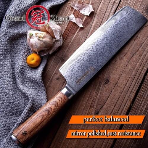GRANDSHARP Damascus Kitchen Knives Japanese Nakiri Knife vg10 Japan Damascus Steel Vegetables Tool Stainless Steel Chef Cooking