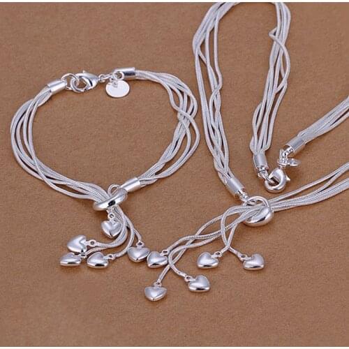Sets sterling-silver-jewelry Sets Silver Trendy Jewelry Sets Hanging Hearts Jewelry Wholesale Free Shipping zmaj LS009