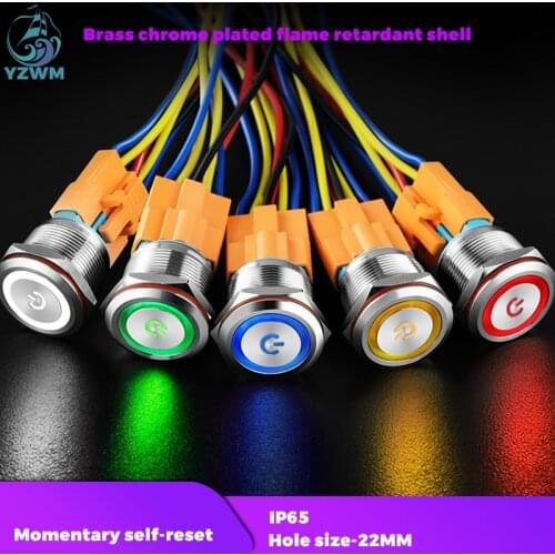 YZWM 22mm Metal Button Switch Self Reset Power Switch Control Button Automobile Switch Refitted Button 12V 24 220