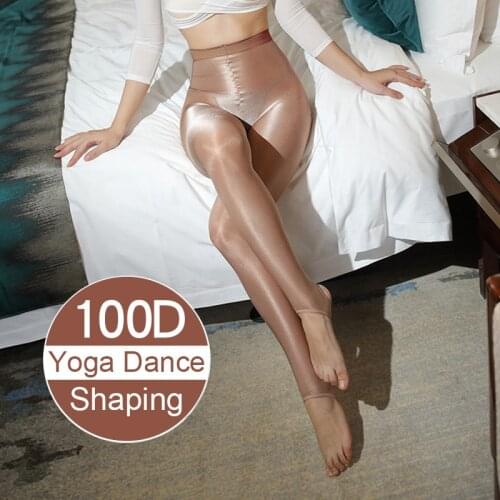 100D Women Oil Shiny Foot Pantyhose Sexy Strumpfhose Glitter Collants Ballet Dance Tights Coffee Fitness Femme Shaping Stockings