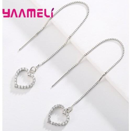 New Fashion 925 Sterling Silver Thread Earrings for Women Girls Wedding Engegament Accessories CZ Crystal Paved Shiny Jewelry