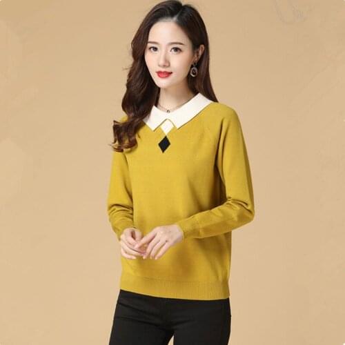 Autumn Winter Style Women Knitted Pullover Tops Lady Casual Turn-down Collar Letter Printed Knitted Pullover Sweater ZZ0982