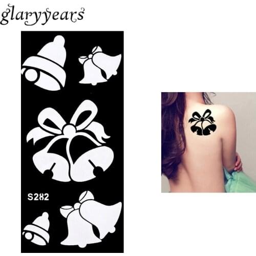 1 Piece Small Bow Tie Bell Henna Tattoo Stencil for Lady Back Art Henna Paste Colored Drawing Tattoo Stencil Christmas Gift S282
