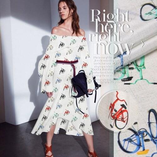 135cm wide 12mm cartoon bikes print silk crepe de chine fabric fabric for summer blouse dress shirt clothes D527