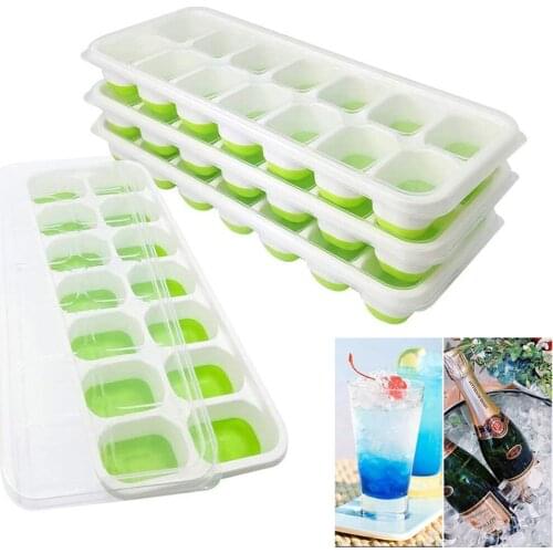 14 Hole Silicone Mold DIY Ice Bar Drink Ice Scoop Round Ball Ice Cube Tray Brick Cube Maker Mould With Cover Kitchen Accessories