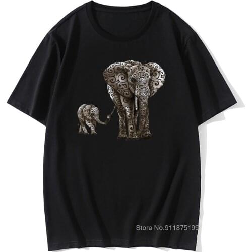 2021 Brand Mens White T Shirt Vintage 3D Funing Tops/Tees Thailand Elephant Mother And baby Elephant Tshirt