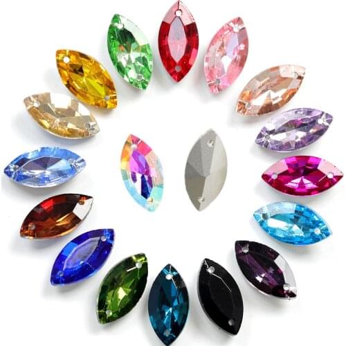 24pcs/pack Horse Eye Glass Sew On Rhinestones Pointback Leaf Shape Crystal Strass Sewing Stones for DIY Clothes Decoration B1132