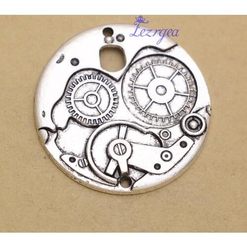 5pcs/lot--38mm, Antique silver plated/bronze plated Steampunk Watches Clock Gears Charms ,DIY supplies, Jewelry accessories