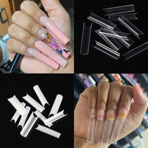 500PCS Long Nail Tips C Curved Fake Transparent Natural Nail French Acrylic Full Cover False Nails Art Salon Manicure Supply