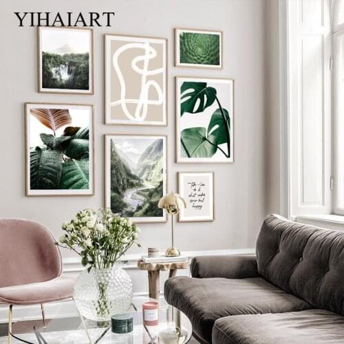 Nordic Line Drawing Abstract Poster Forest Waterfall Canvas Wall Art Print Palm Leaf Painting Modern Home Decoration Picture