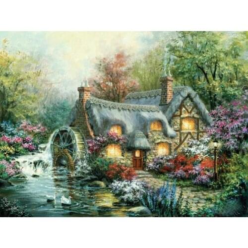 Full Dril 5D DIY Diamond Painting Cottage Water River Resin Craft Dimensional Embroidery Mosaic Rhinestones Stitch Cross Crafts