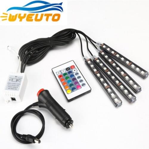 Car 1 drag 4 decoration lamp atmosphere lamp foot lamp colorful car interior RGB lighting 9 light remote control