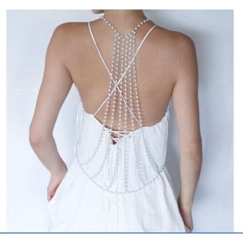 FREE SHIPPING NEW STYLE P40 WOMEN FASHION WHITE IMITATION PEARLS CHAINS JEWELRY BACK BEADS BODY CHAINS JEWELRY UNIQUE CHAINS
