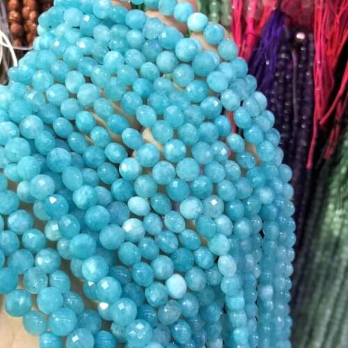 Natural Stone Blue Amazonite Beaded Faceted Oblate shape Loose Spacer Beads For Jewelry Making DIY Necklace Bracelet Accessories