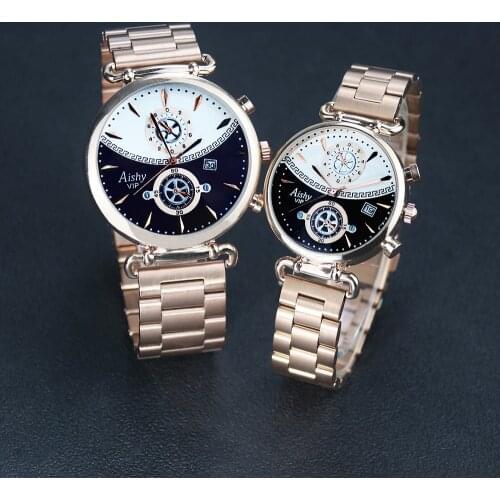 Top brand Steel Couple Watches Solid steel Strap Lovers fashion Watches Gold Watch Gifts for Men Women Pair watch Reloj