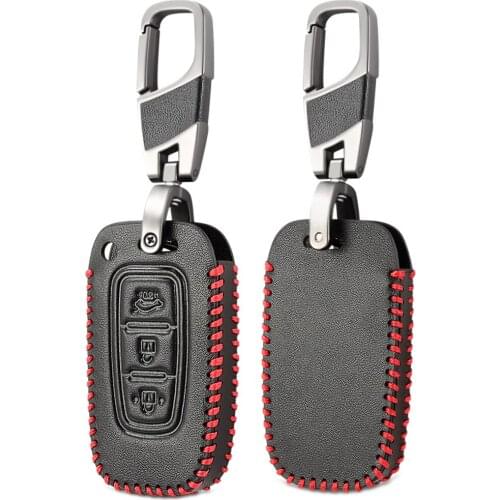 Genuine Leather 3 Buttons Car Key Cover Case For Kia Ceed Cerato Optima Rio 3 K2 Soul Sportage Picanto Key Shell Holder