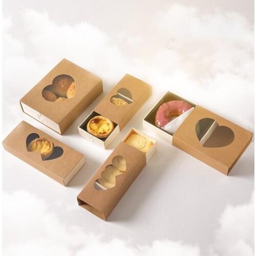 Wooden Cookies Packing Boxes Window-open Dessert Bread Takeaway Case Gift Box Disposable Drawer Swiss Rolls Box Sushi Box 10pcs