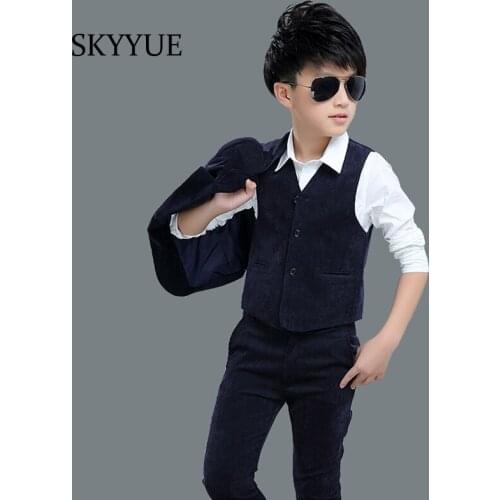 Kids Blazers Baby Boys Suits 2019 Autumn Single Breasted Coats Vest Pants 3Pcs Set Boys Formal Wedding Wear Children Clothing