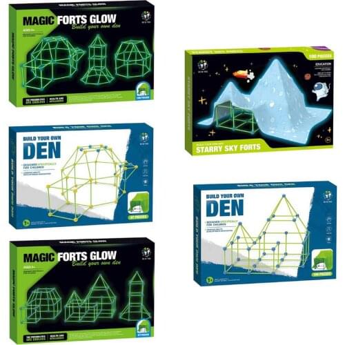 Children Construction Fort Building Castles Tunnels Tents Kit DIY Bead Tent Luminous Durable Fort Kid Building Kit Assemble Toys