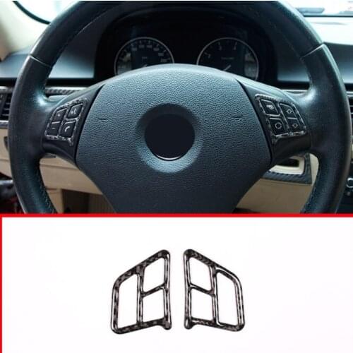 2pcs Real Carbon Fiber Steering Wheel Button Frame Stickers Trim For BMW E90 E92 3 Series 2005-2012 Auto Accessories