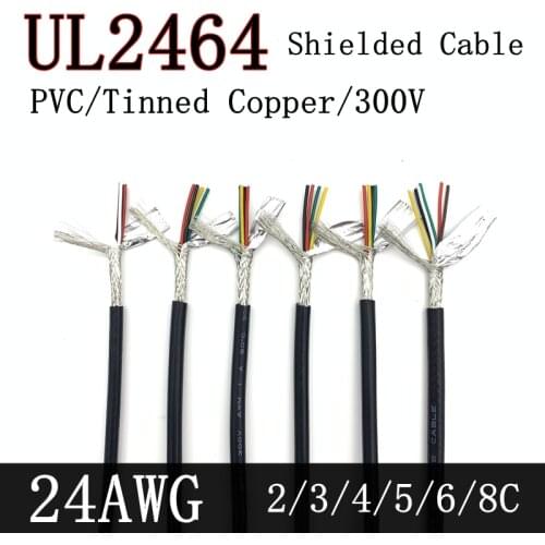 1Meter 24AWG UL2464 Shielded Signal Cable 2 4 6 8 Core PVC Insulated Channel Audio Headphone Copper Control Sheathed Wire