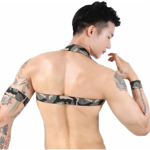Elastic Harness Men Band Sexy Bondage Shoulder Straps Chest Halter Belt with Metal O-rings Hollow Muscle Costume Club Party Wear