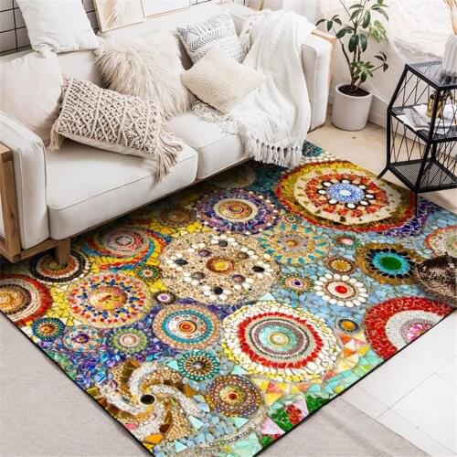 Enthnic Style Colorful Stone 3D Carpet Living Room Bohemia Decor House Mat Fshion Vintage Carpet For Balcony Bedside Rug
