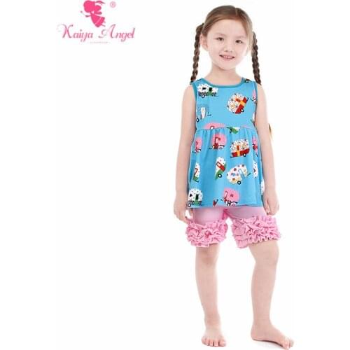 Kaiya Angel Todller Girls Boutique Kids Summer Outfits Blue Dot Flower Car Top Light Pink Cotton Shorts Teenage Boys Clothing