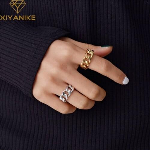 XIYANIKE Trendy 925 Sterling Silver Chain Rings for Women Couples Vintage Handmade Twisted Geometric Finger Jewelry Party Gifts