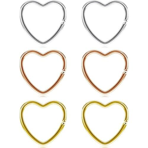 Nose Ring Daith Rook Snug Tragus Piercing Earrings Stainless Steel 20G Heart-Shaped Ear Cartilage Ring Body Jewelry 3/8in(10mm)